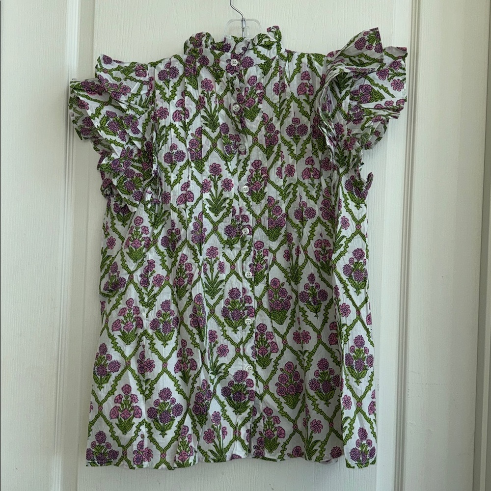 Floral Ruffle Sleeve Blouse - Picture 5 of 12